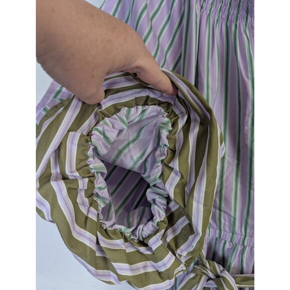 NWT Lane Bryant Striped Midi Dress Womens 22 Purple Green Balloon Sleeve Coastal - Picture 5 of 7